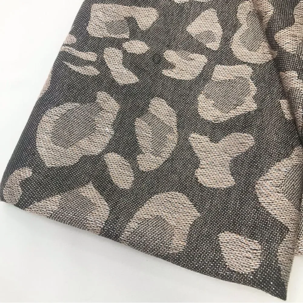 West Loop Black Taupe Metallic Leopard Print Jacquard Fringe Scarf NEW